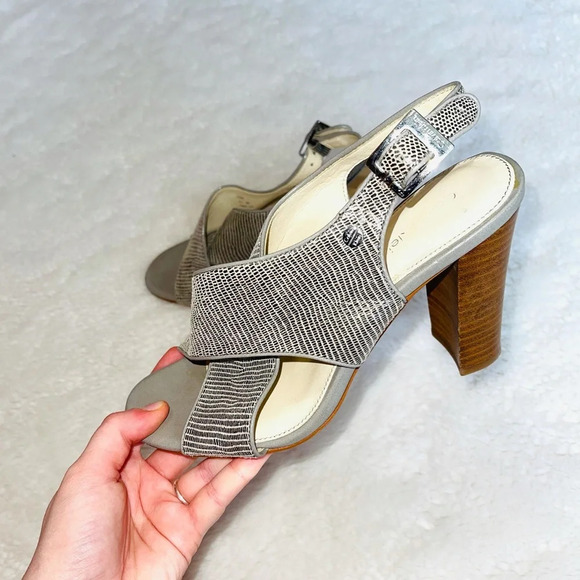 Calvin Klein Jill Silver Metallic Snakeskin Slingback Block Heels 6 Women’s - Picture 5 of 13